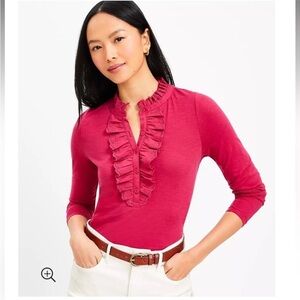 Loft Long sleeve eyelet Ruffle Henley top. Extra large. New w/out tags.